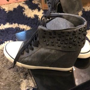 Gray studded wedge sneakers